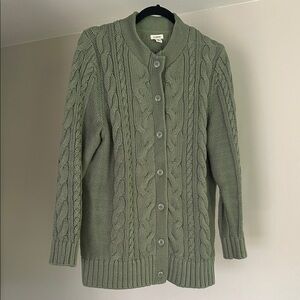 L.L. Bean Double L® Cable Sweater, Button-Front Cardigan - Bay Leaf Green